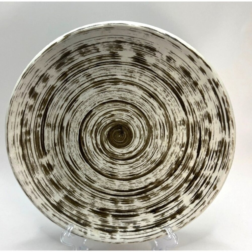 Wood Look Pottery Round Plate No Chips Brown, White